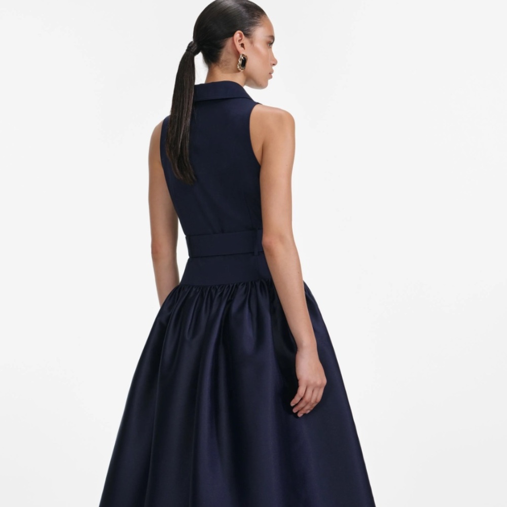 self-portrait Navy Belted Twill Midi Dress 2026 - Size US4 - MSRP $560 - NWT - Picture 3 of 9